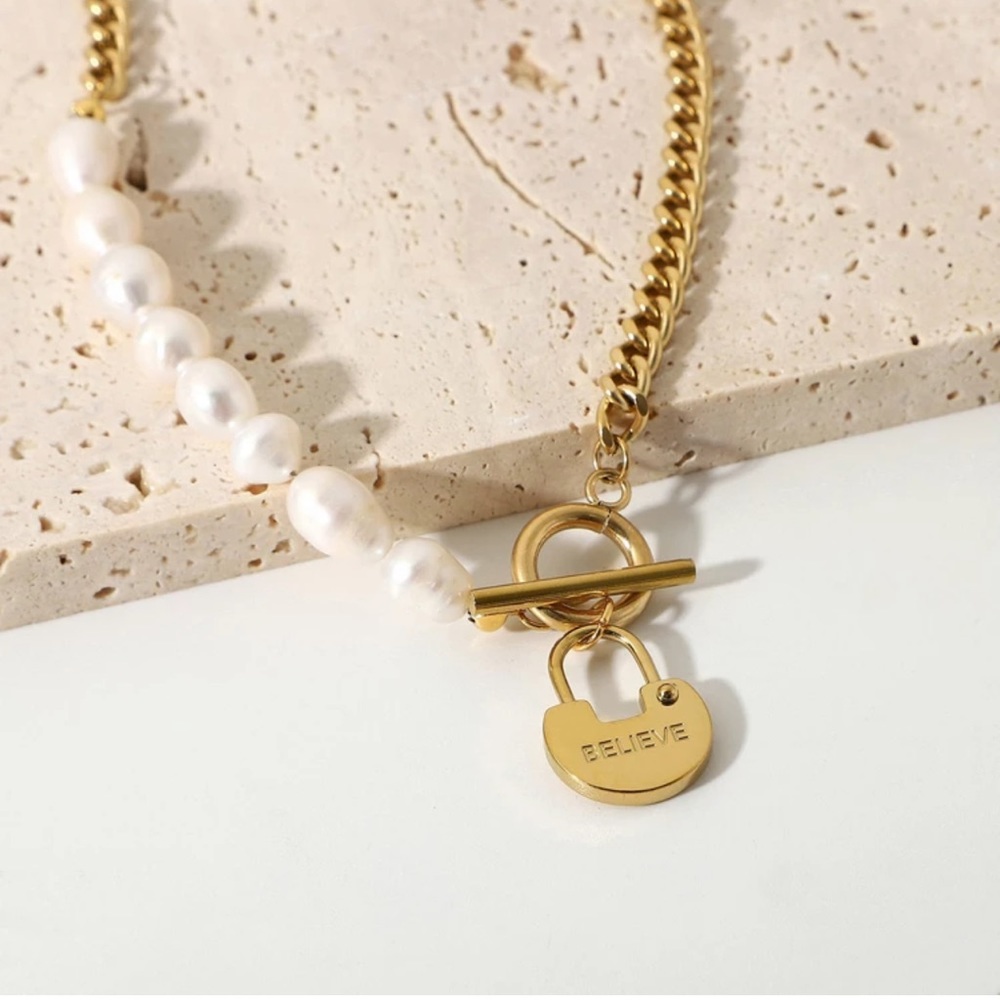 “Believe” Pearl and Chain Choker